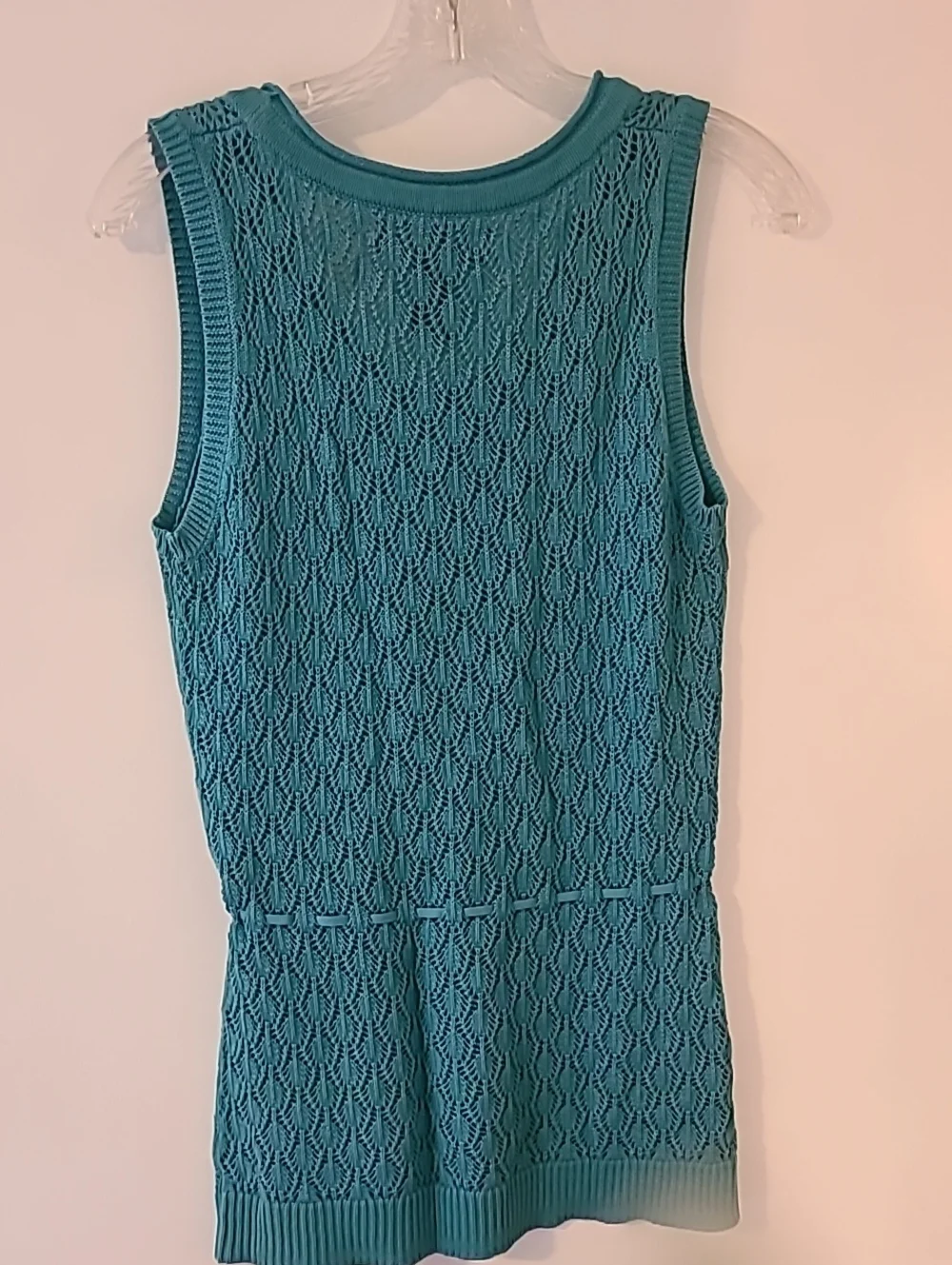 Geoffrey Beene Pointelle Knit Boho Tank Top Turquoise Sleeveless Sweater